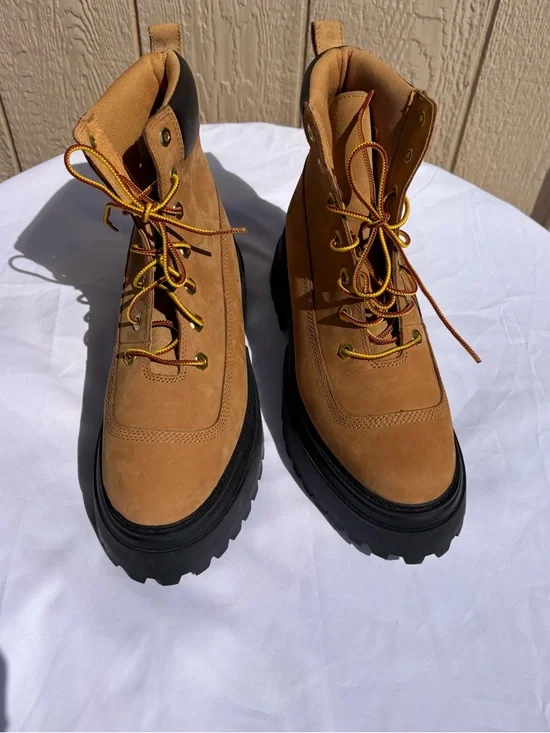 Timberland Sky 6-Inch Lace Up Wheat Nubuck Leather Platform Boots Women's - Picture 2 of 8